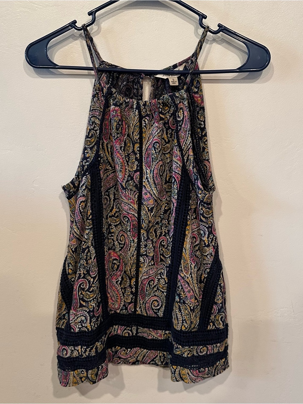 Lucky Brand Women’s S Multicolor Paisley Halter Keyhole Top